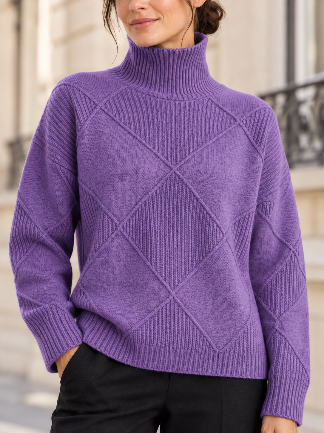 Maglione in lana a rombi con collo alto — Camille